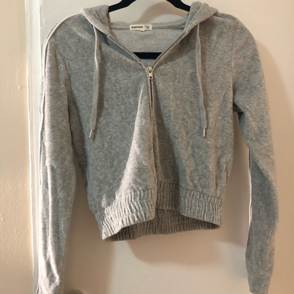 Cropped Velour Zip-Up Hoodie